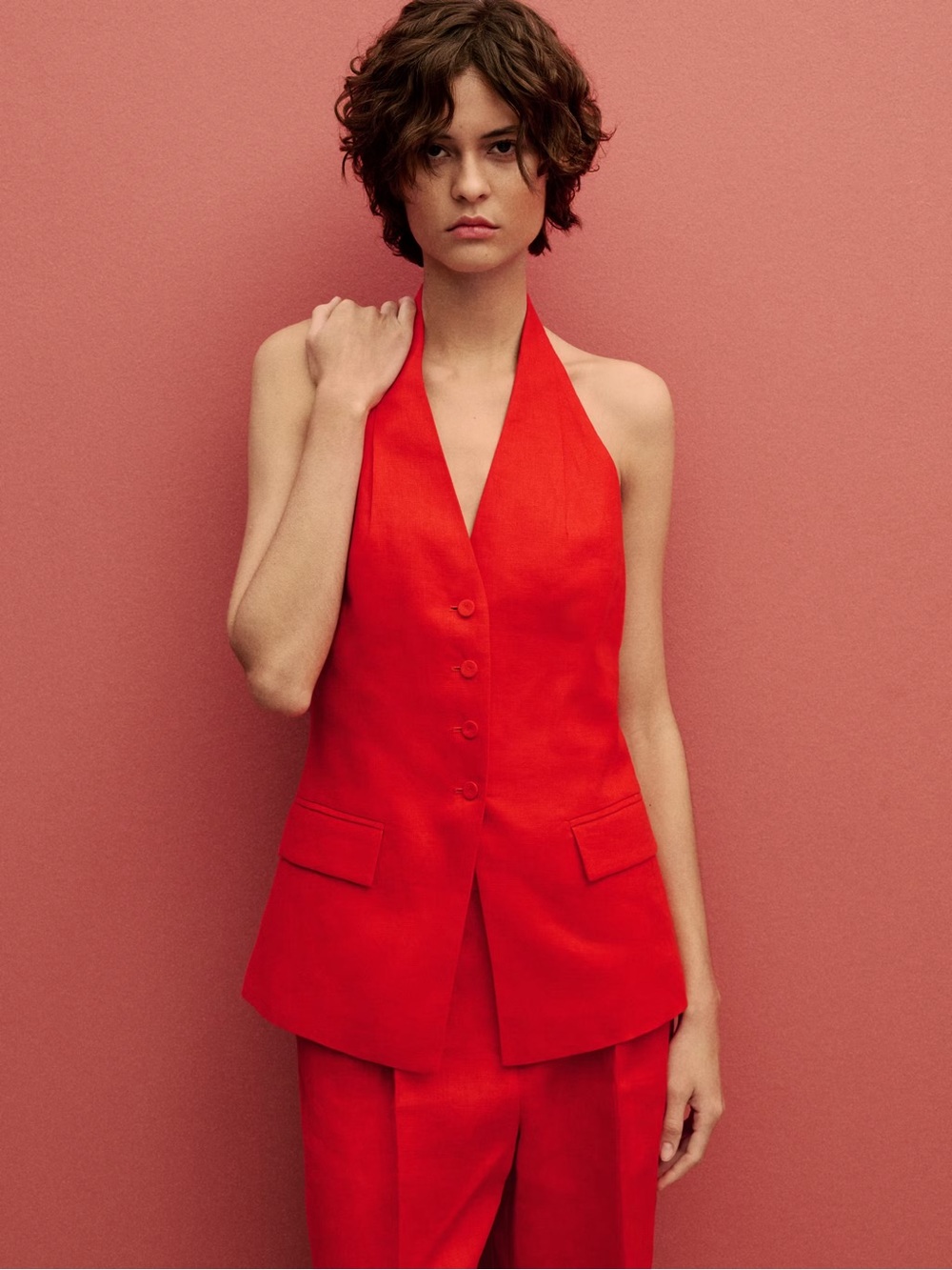 Mango Linen Halter-Neck Suit Vest Top